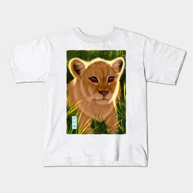 Lion Cub - White Kids T-Shirt by Thor Reyes